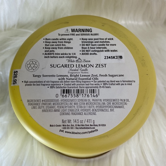 🍋SUGARED LEMON ZEST🍋 by BBW / WB, 3-Wick Scented Candle, 14.5 oz / 411 g, NWTag - Picture 4 of 5